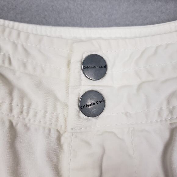 Coldwater Creek Size 12 Tie Bottom Capri Pants White Blue Paisley Design Beach - Picture 4 of 9